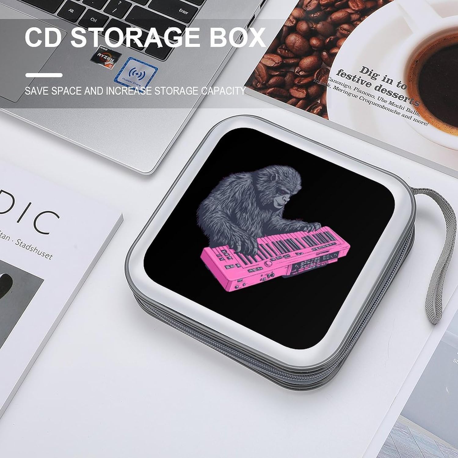 Bigfoot Playing Electric Piano Protective CD Case Storage Rack 40 Capacity DVD Holder Organizer Car Travel