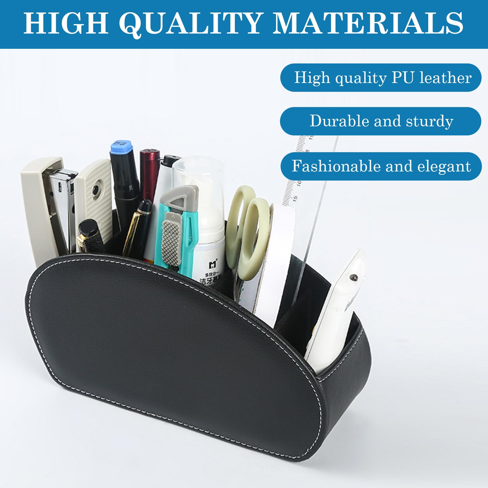 1 supporto per telecomando nero: organizer scrivania con 5 tasche, accessori da scrivania, in pelle PU per telecomandi, cancelleria, quaderni, penne