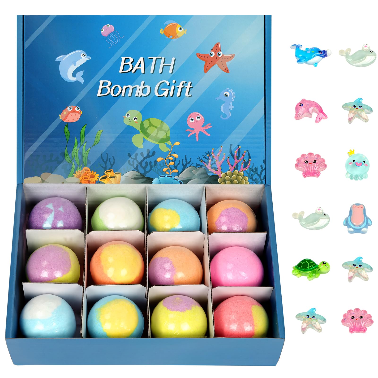 Pack de 12 Bombas de Baño para Niños, Bolas de Baño Conteniendo el Juguete Sorpresa en el Interior, Regalos de Cumpleaños, Navidad y Pascua Regalo para Niños y Niñas