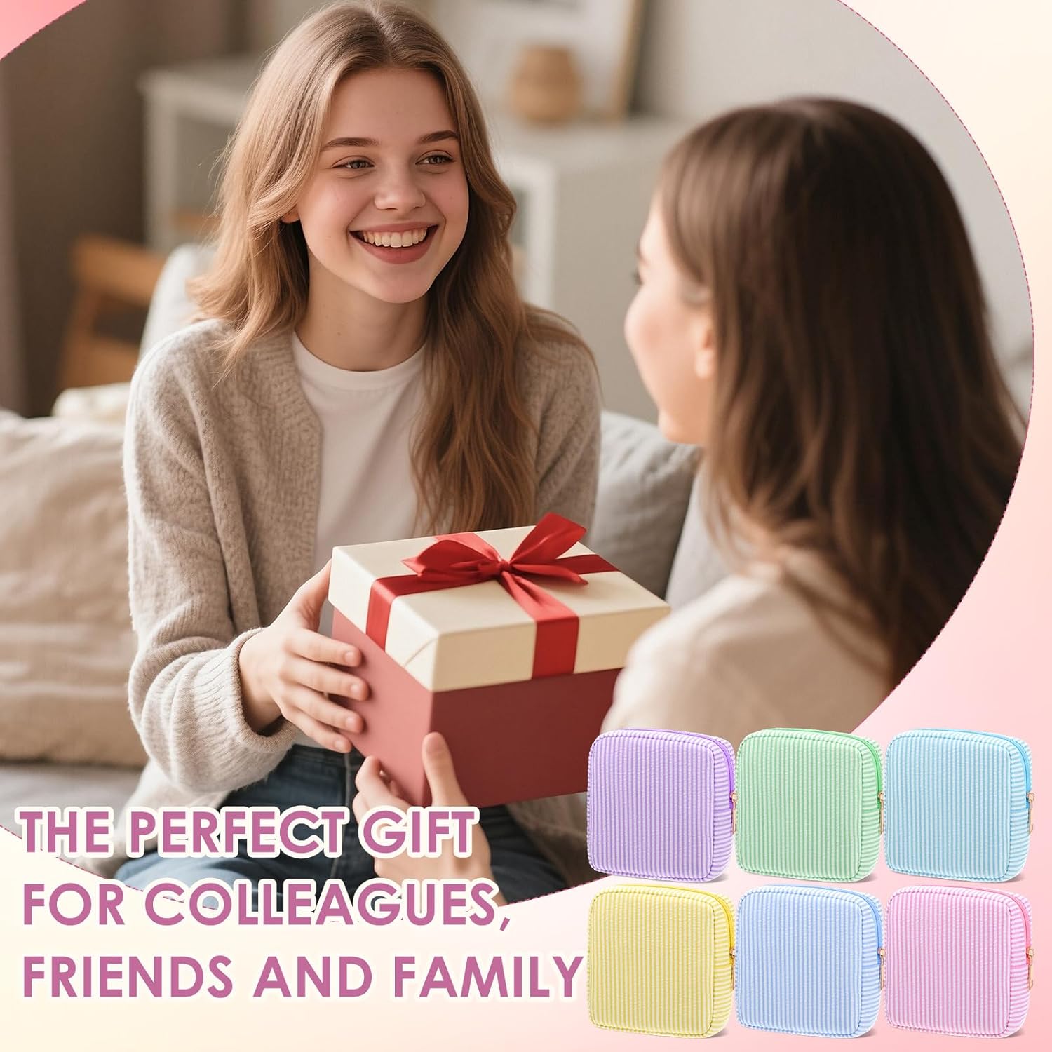 Sanwuta 6 Pcs Seersucker Cosmetic Bag Bulk Pinstripe Makeup Bag for Women Aesthetic Cute Travel Toiletry Organizer Preppy Storage Pouch for Wedding Bridesmaid Christmas Gift(Small,Pastel Color) - Image 7