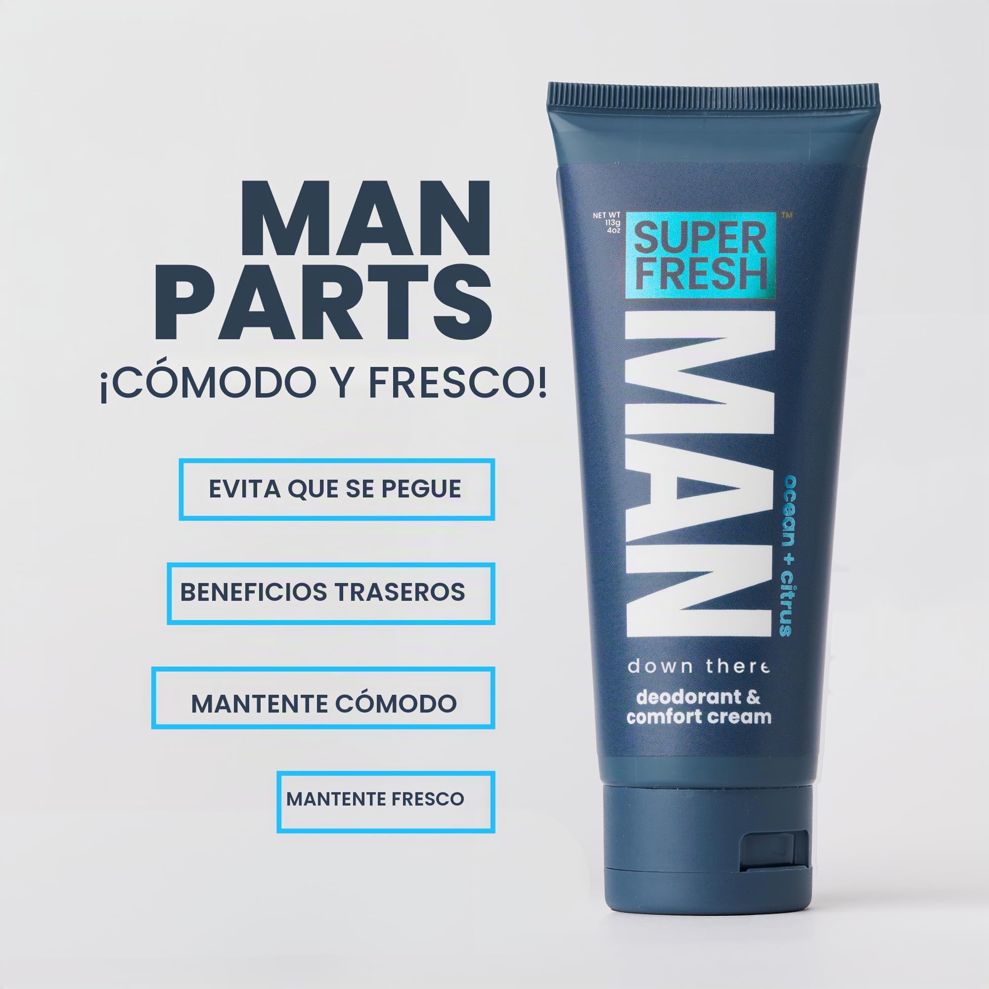 Super Fresh Man Parts Ball Deodorant for Men - Deodorizing Lotion with Aloe - Talc-Free, Paraben-Free, Aluminum-Free, CLEAR PROTECTION - 4 fl oz Tube