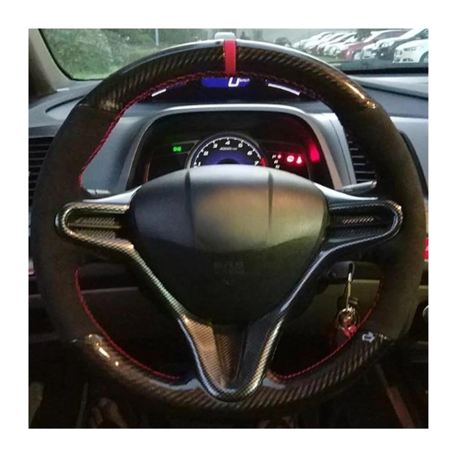 Steering Wheel Protective Cover For Old Civic 2004-2011 (3-Spoke) For Civic 8 2006 2007 2008 2009 Black Suede Carbon Fiber Car Steering Wheel Cover