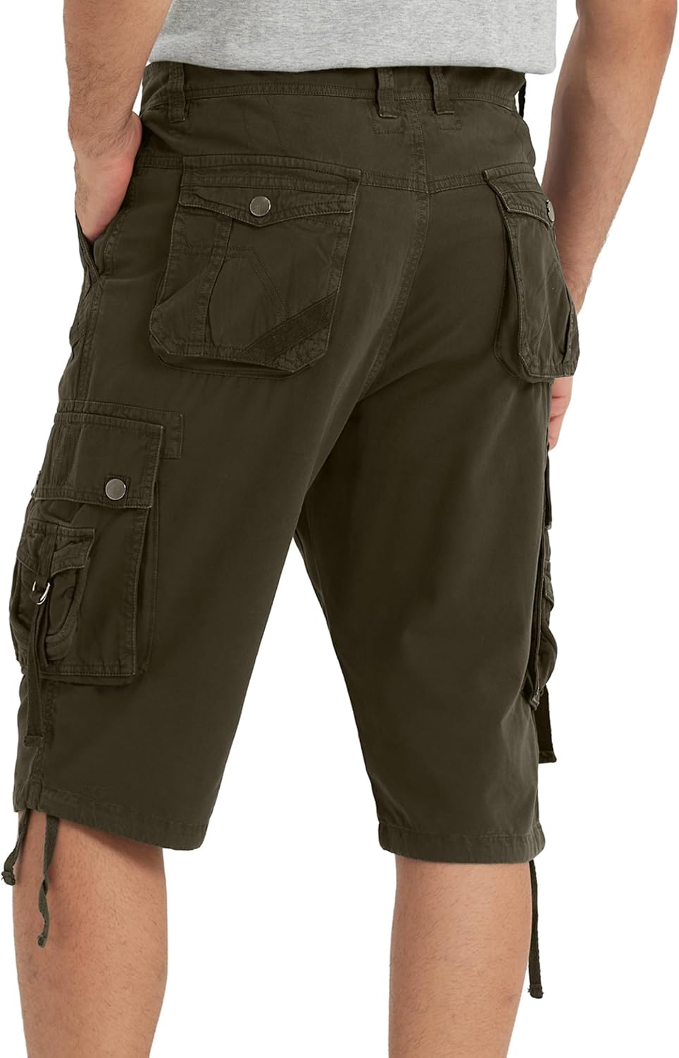 Men's Cargo Shorts Multi Pockets Mens Shorts Classic 13 Inches Cotton Relaxed Fit Casual Capri Long Shorts, Olive Green - Image 3