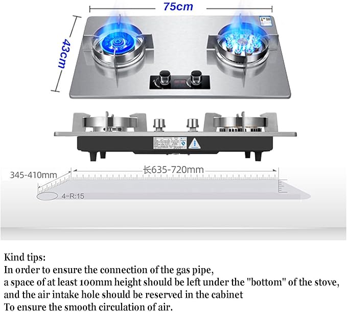 Estufa de Gas 2 Puestos 75 cm, Doble Fuente, Protección de Apagado miniatura 2