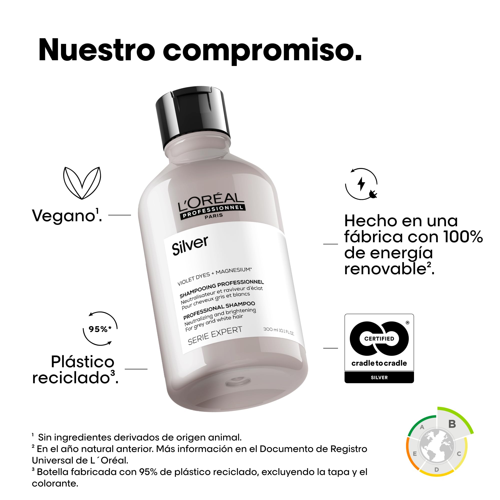 L’Oréal Professionnel | Champú Neutralizador para cabellos grises, blancos o rubios claros, Silver, SERIE EXPERT