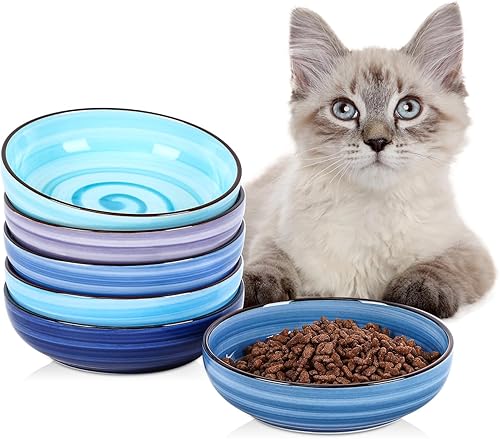 Miniatura 14 de Selamica Juego de 4 cuencos de cerámica para gatos de 5.6 pulgadas de ancho, platos poco profundos para comida y agua, varios colores Colores