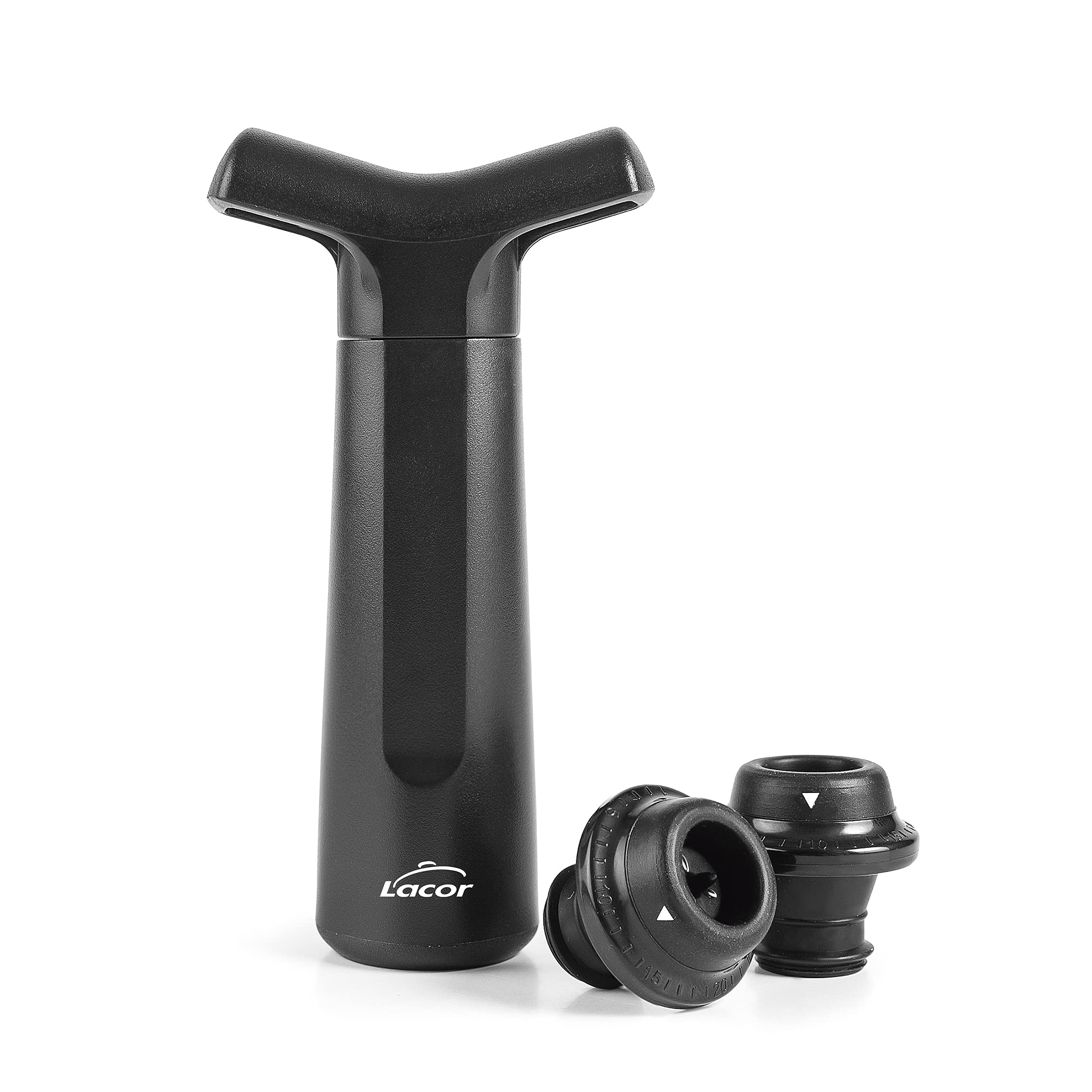 Lacor 63051 Vacuum Keep, Pump to Keep Wine Fresh, Pump 10-20 Times, Includes 2 Stoppers, Polypropylene, BPA Free, Black, ABS