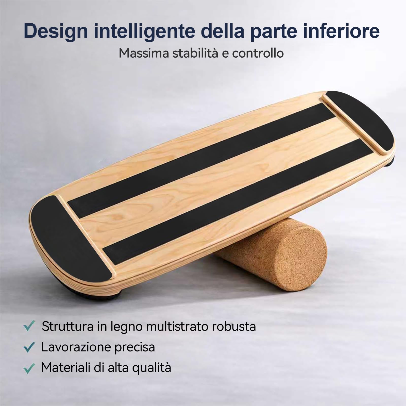 FunLife Balance Board ovale in legno di betulla con 3 fasce fitness - Set WAVE | Allenamento dell'equilibrio per allenamento del core, equilibrio, coordinazione e stabilità, antiscivolo, fino a 150 kg
