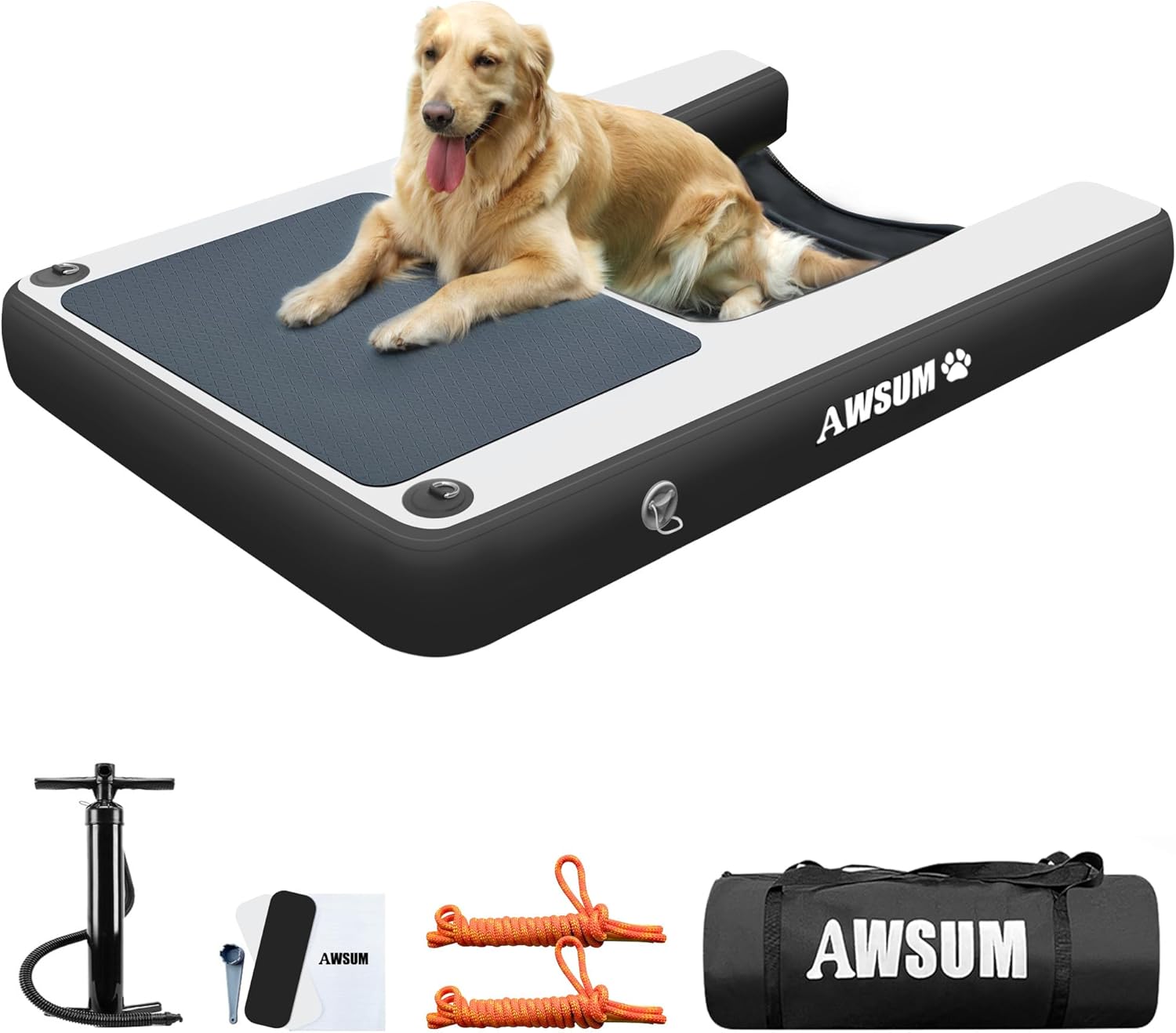 AWSUM XL Inflatable Dog Water Boat Ramp Dock Floating for Dogs Up to 280LBS On Water Float Ladder Steps for Lakes Easy Access Dog Pool Ramp