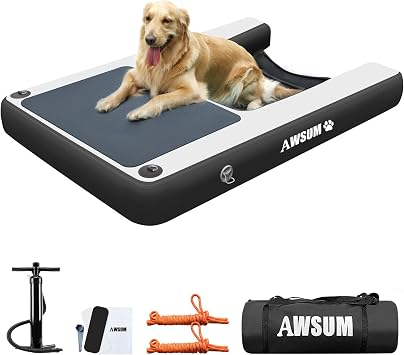AWSUM Inflatable Dog Water Boat Ramp Large Dock Floating Ladder for Dogs Up to 260lbs On Water Float Steps for Lakes Easy Access Dog Pool Ramp with Anti-Slip EVA