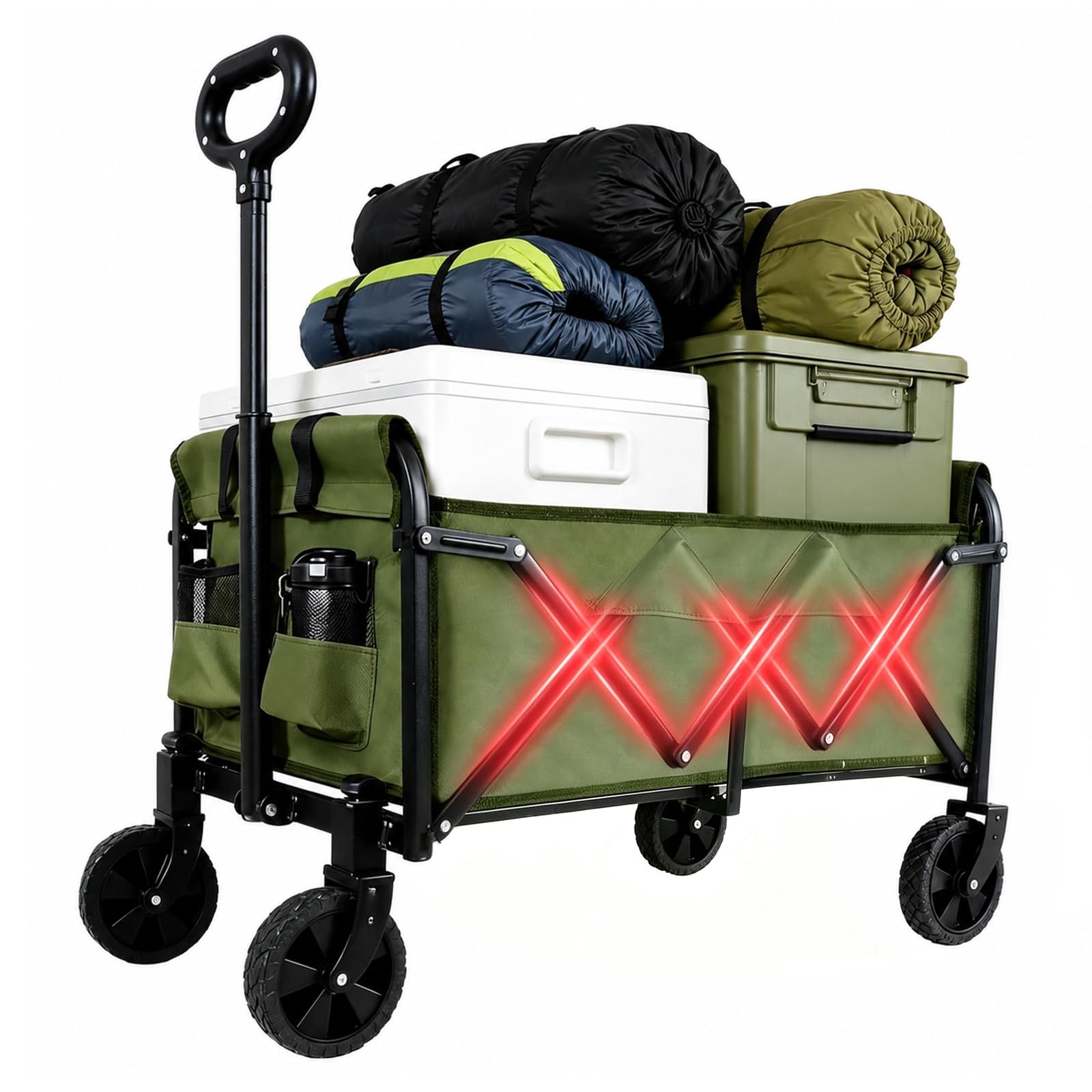 QEZER 120l Festival Trolley on Wheels,100kg/220lbs Folding Wagon,garden cart,All-Terrain Wide Wheels & Magnetic Handle, Portable Foldable Camping Trolley for Garden Beach Festival