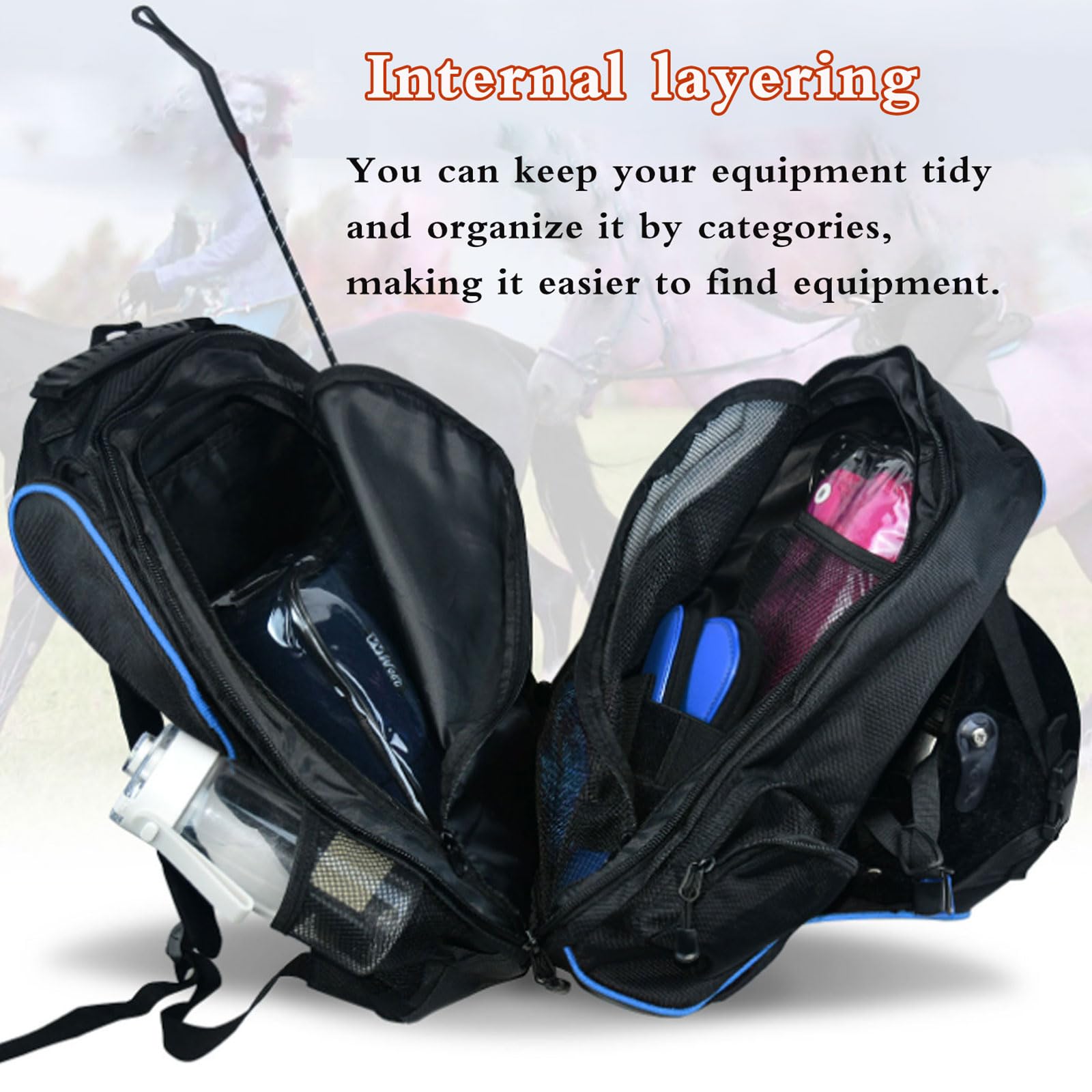 Mochila Ecuestre,Mochila para Botas de equitación con Compartimento,Bolsa de Montar,Fácil de Llevar,Double The Comfort,Suficiente Espacio,Adecuado para Montar a Caballo.