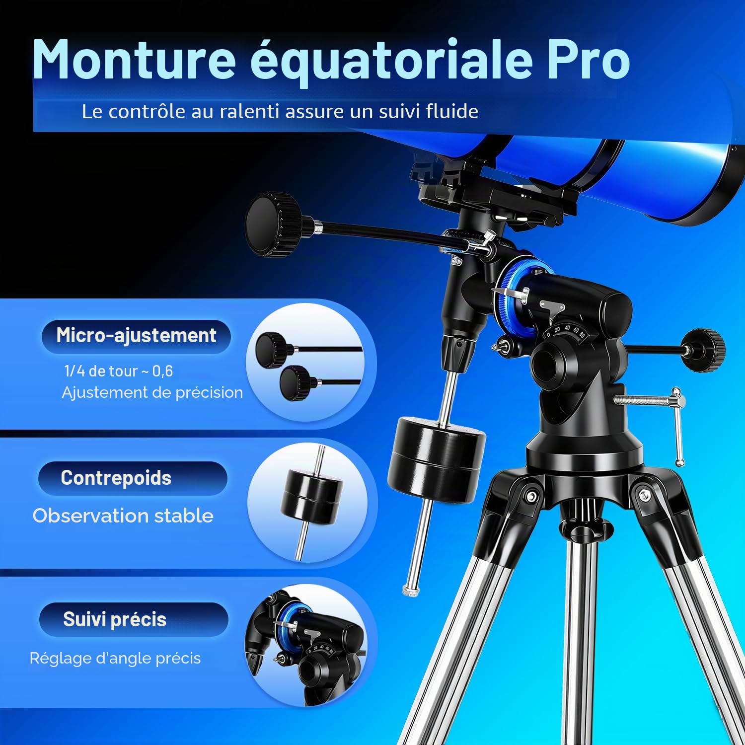 150EQ Télescope Astronomique, Professionnel Newton Réflecteur Télescope pour Adulte et Débutants avec Monture Équatoriale, Adaptateur Téléphone, Filtre Lunaire et Sac de Transport