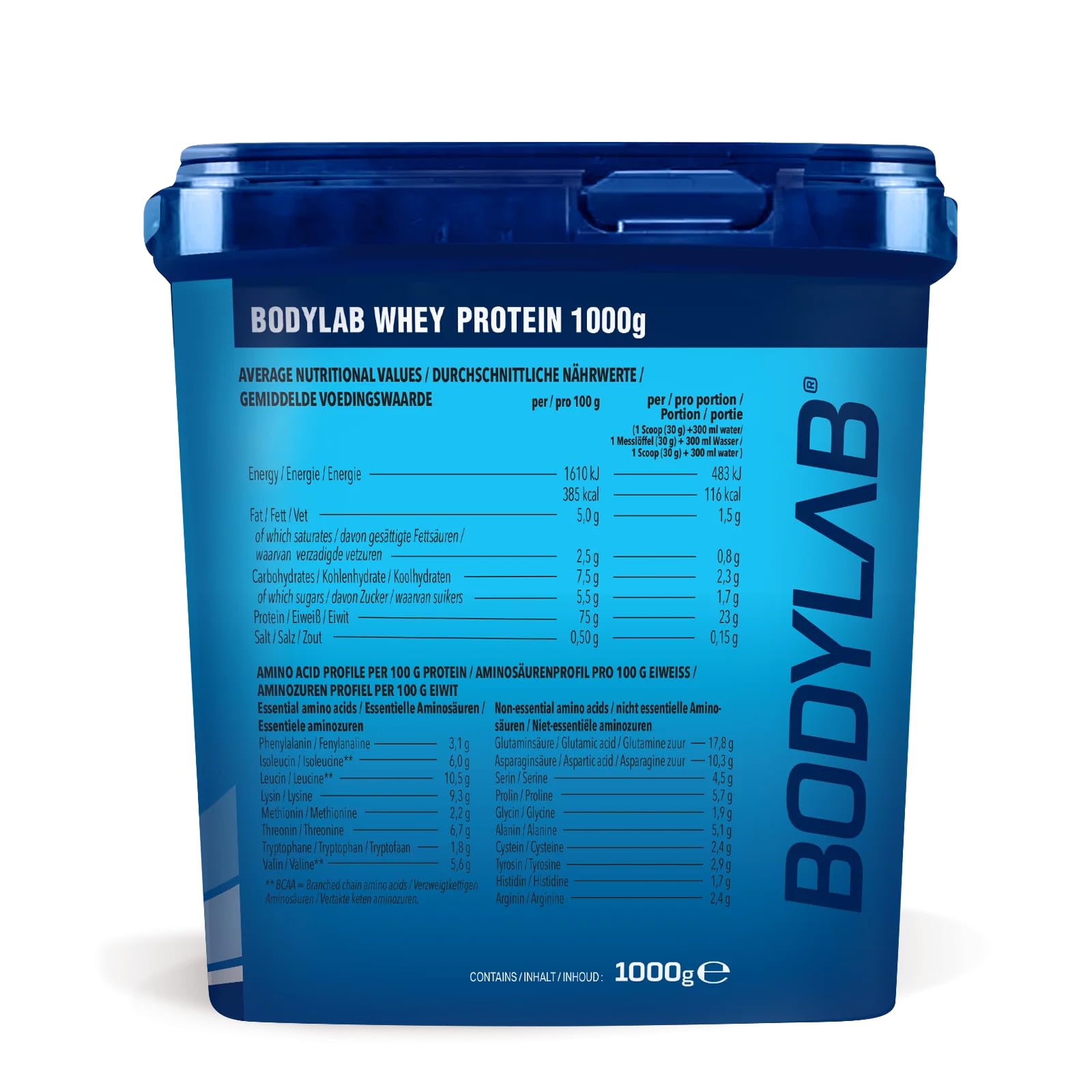 Bodylab24 Whey Protein Powder Triplo cioccolato 1kg, proteine per muscoli più forti, whey può promuovere la costruzione dei muscoli, con 80% di proteine, senza aspartamee