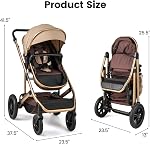INFANS 2 in 1 Baby Stroller, Folding Newborn Pram Convertible Stroller Bassinet for Infant Foldable High Landscape Shock Absorption with Reversible Seat Aluminum Structure for Pushchair (Khaki)