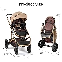 Vista 9 de INFANS Cochecito de bebé 2 en 1, cochecito plegable para recién nacido, cuna convertible para bebé, plegable, alta absorción de impactos con asiento