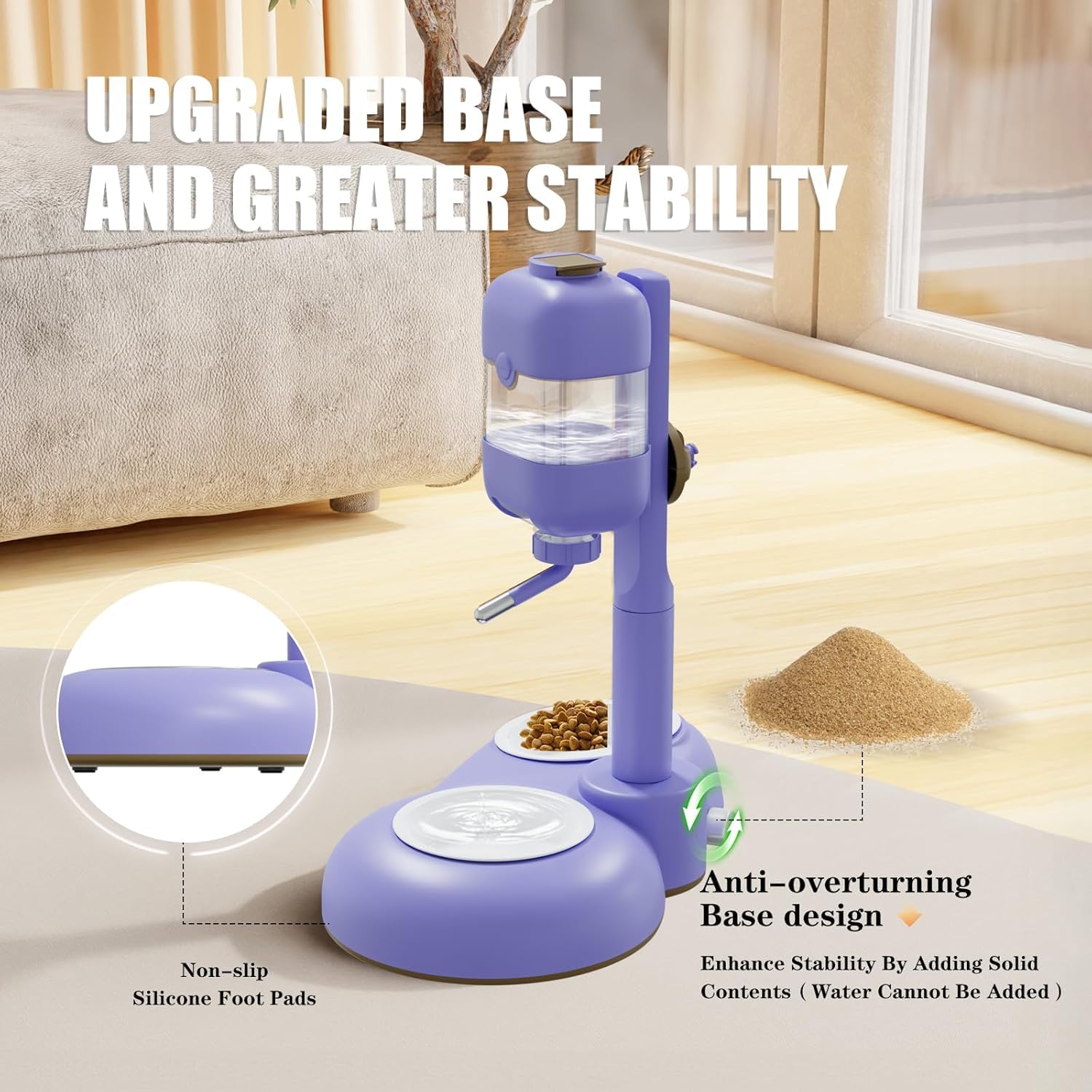 Hundenäpfe mit Welpen-Entwöhnungsflaschen, 3-in-1-Hundenapf-Set mit Wasserspender und 2 lebensmittelechten Keramiknäpfen für Katzen, Kaninchen, Frettchen und kleine Hunde, Violett