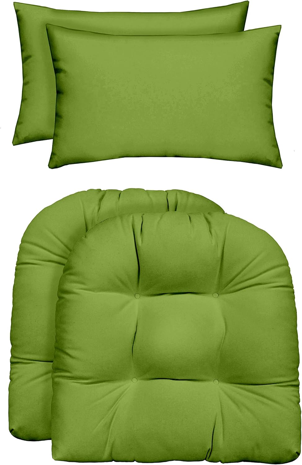 RSH DECOR Indoor/Outdoor Wicker 2 U-Shape Chair Cushions & Bonus Pillows, Choose Size and Choose Color (2 - (22" x 22") U-Shape & 2 - Rectangle Pillows, Solid Gecko Green)