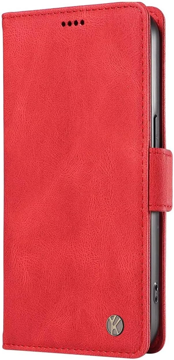 ILING Case for Motorola Moto G35 5G Flip Case Ultra Thin Skin PU Leather Wallet Retro Flip Protective Case Shockproof Mobile Phone Case with Stand/Card Slot/Magnetic Red