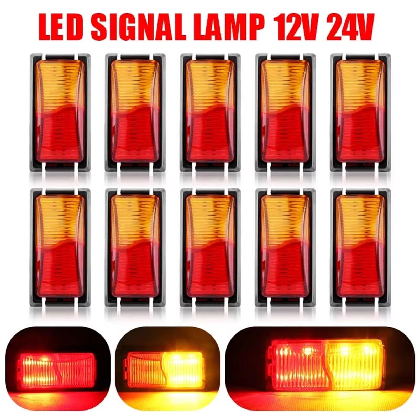Indicatore di Direzione Rosso Giallo Luce Freno Posteriore Camion Coda LED Indicatore Laterale Della Lampada Indicatori 12V 24V Per Rimorchio RV Van 8LED Indicatore Laterale(10pcs Red Yellow)