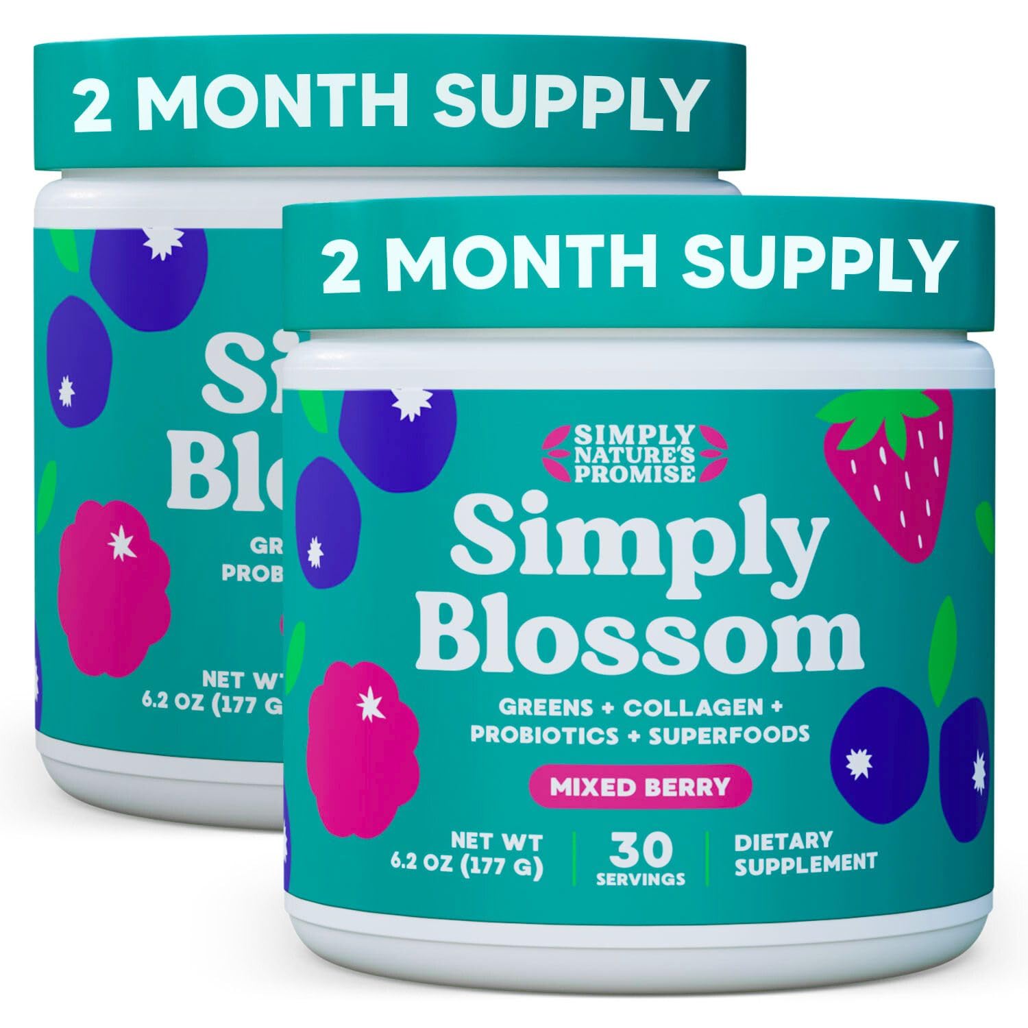 Simply Blossom Nutrition - Daily Greens & Superfood Powder + Collagen + Probiotics for Women's Digestive Health & Bloating Relief. Help Your Health Bloom - 2 Month Supply