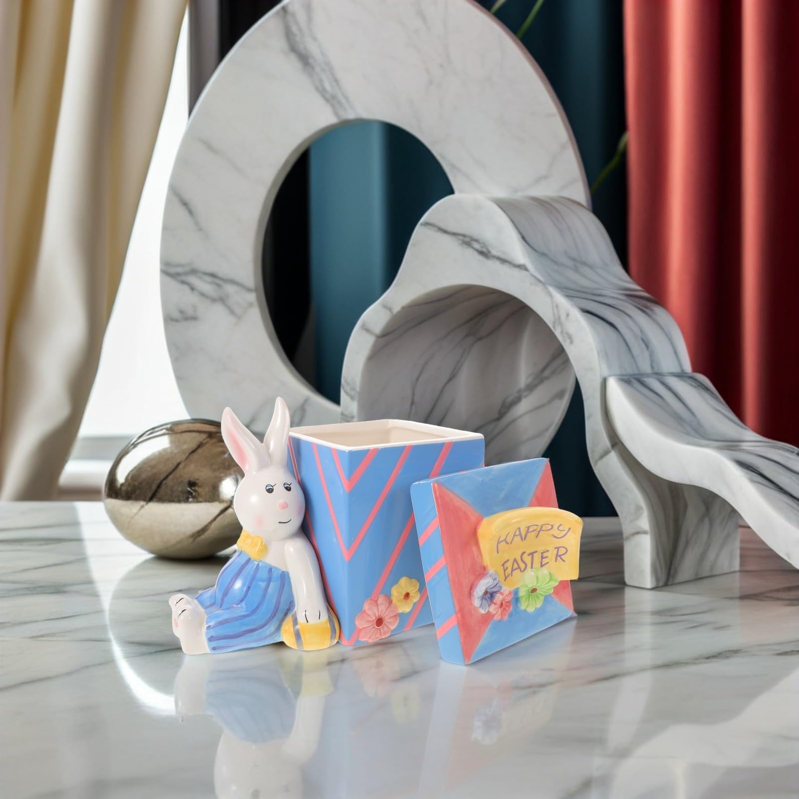 Barattolo di Zucchero in Ceramica a Forma di Coniglio Quadrato per Caramelle e Snack con Coperchio Ermetico, Design Compatto e Salvaspazio per Uso Quotidiano e Pasqua
