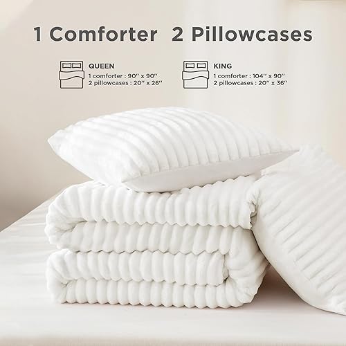 Miniatura 7 de Andency Juego de edredón mullido tamaño King, edredón blanco súper suave tamaño King, juego de ropa de cama de forro polar cálido para invierno,