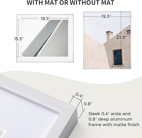 Miniatura 584 de Fun Memories Portarretratos de metal de 16 x 20 pulgadas con paspartú de 11 x 14 pulgadas, acabado de aluminio cepillado, parte delantera de vidrio