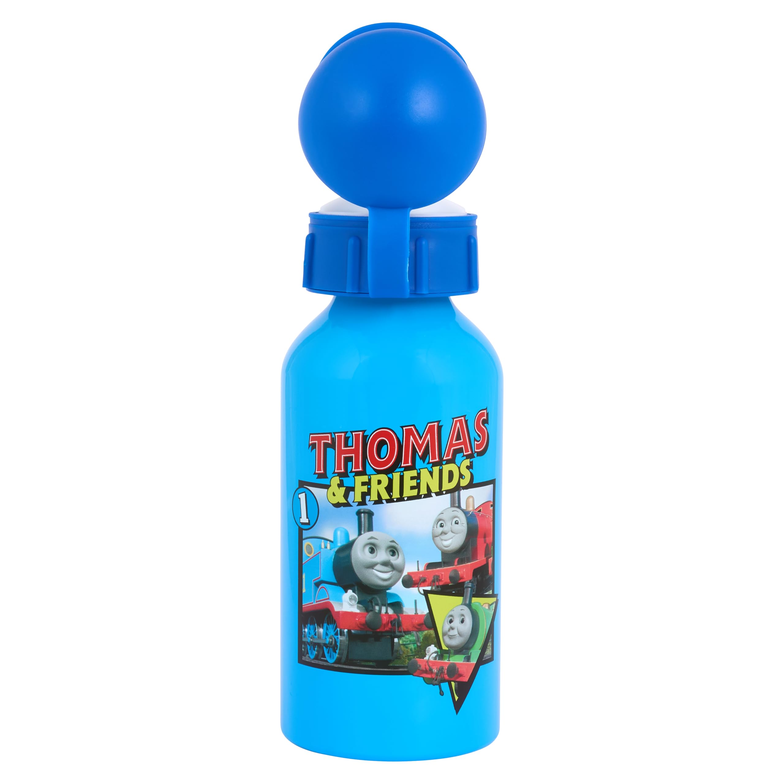 Thomas & Friends Aluminium Water Bottle with Polypropylene Lid, Blue, 400ml, Featuring Thomas, James and Percy, for Children 48+ Months