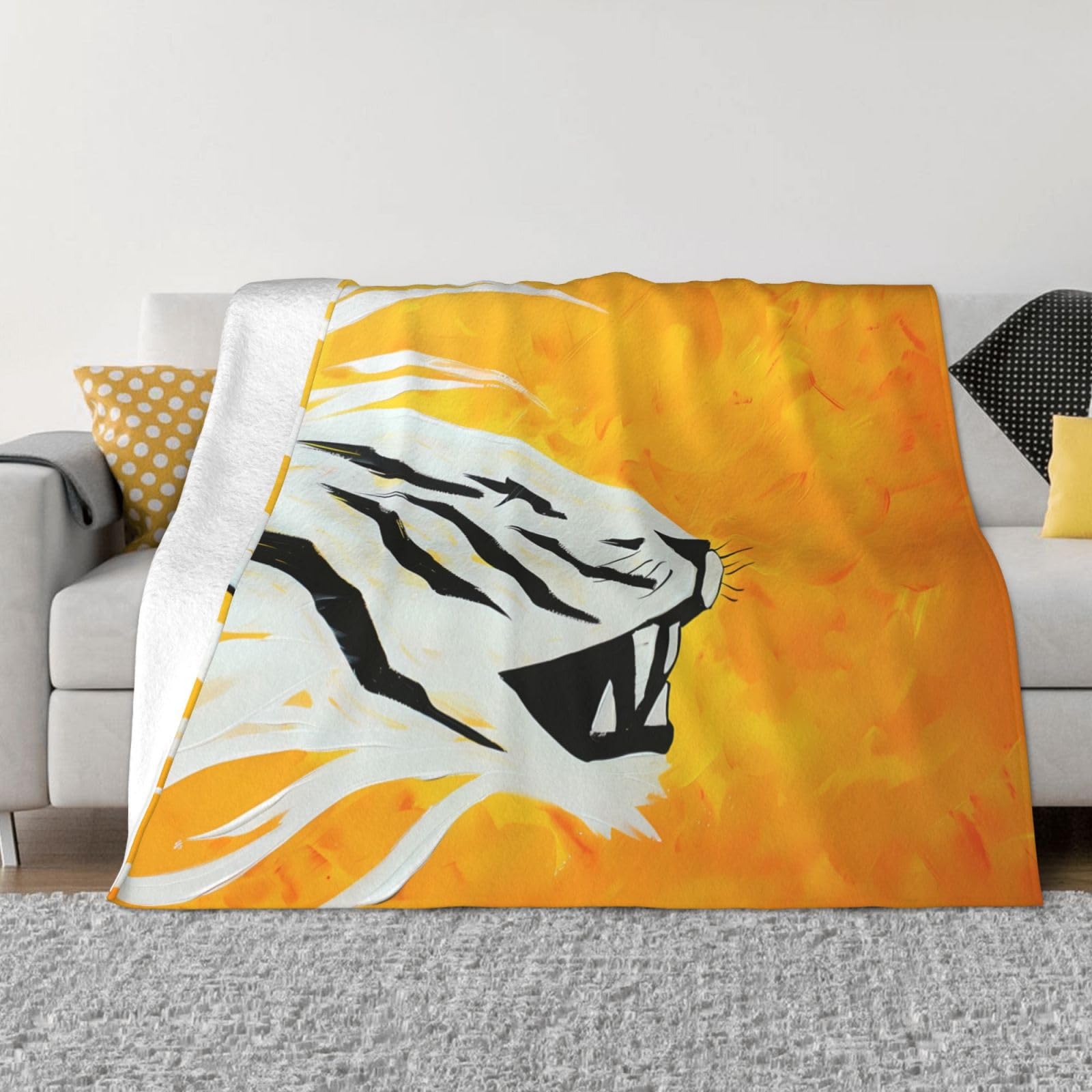 Couverture flanelle douce PHAYAH grand plaid lit motif tigre 203x152 cm
