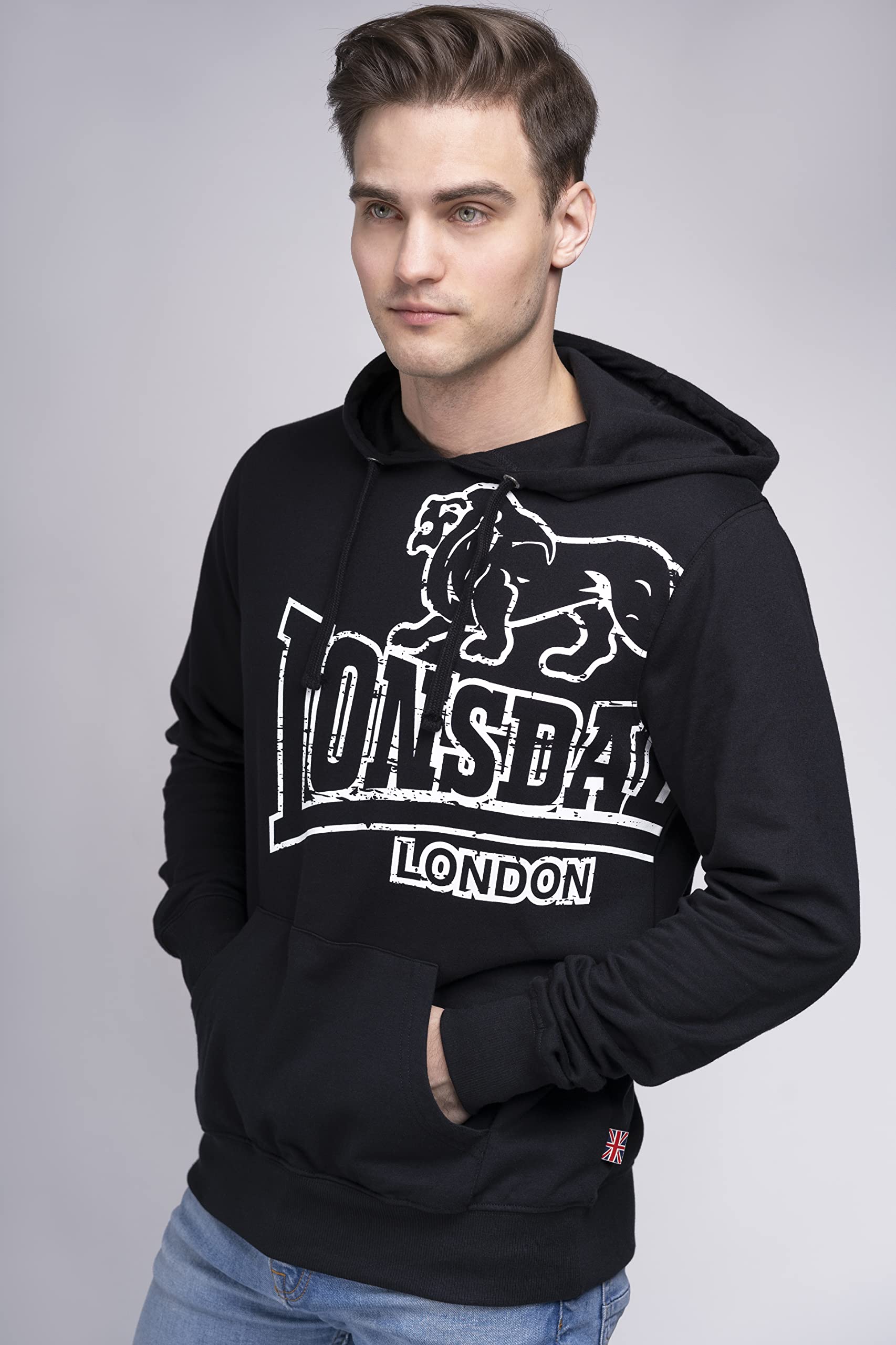 Lonsdale London Tadley Uomo Felpa con Cappuccio Nero 60% Cotone, 40% Poliestere Regular