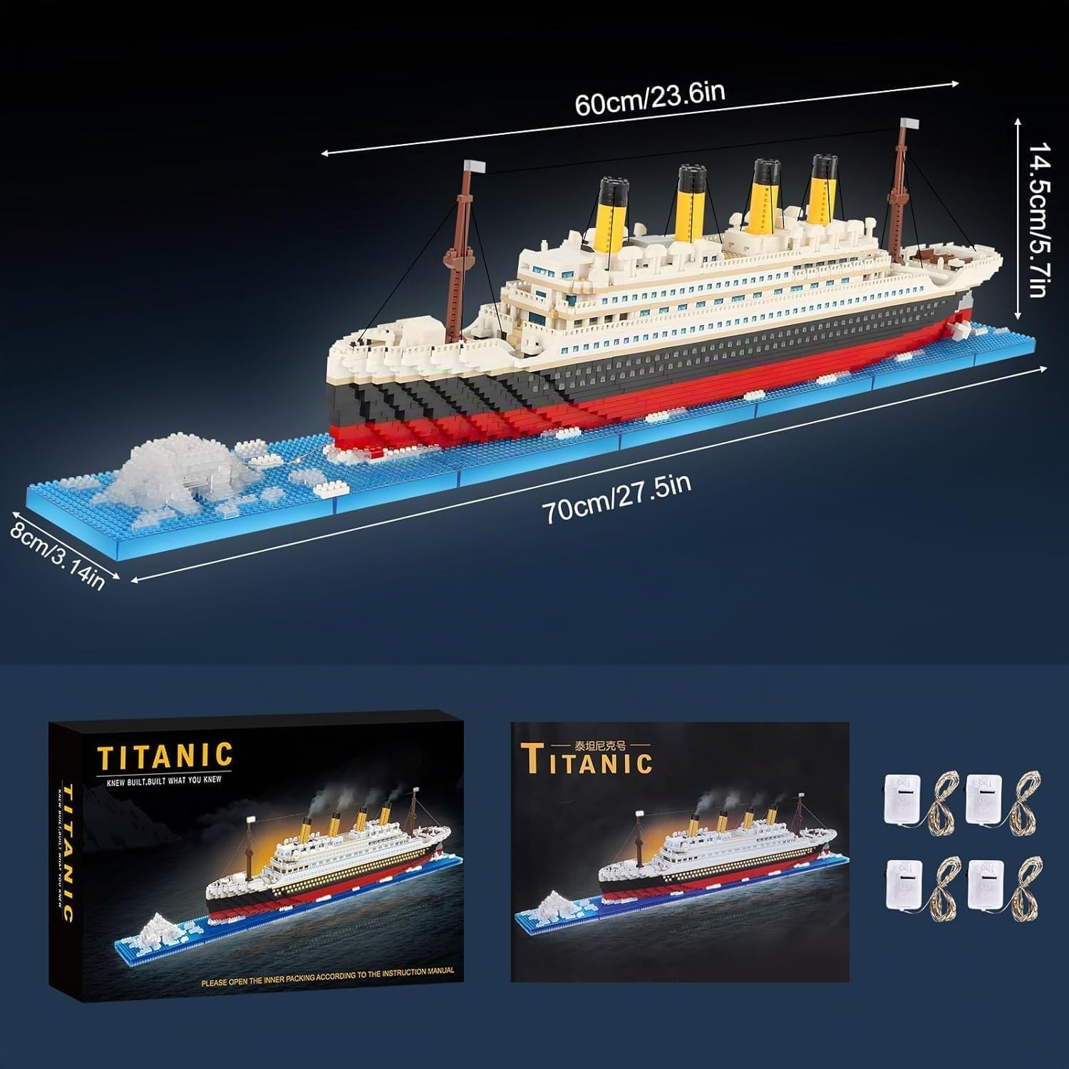 JONRRYIN Kit de construcción con iluminación LED, kit de modelismo Titanic, kit de maqueta de barco, regalo para niños de 6 a 12 años y adultos (para niños y niñas)