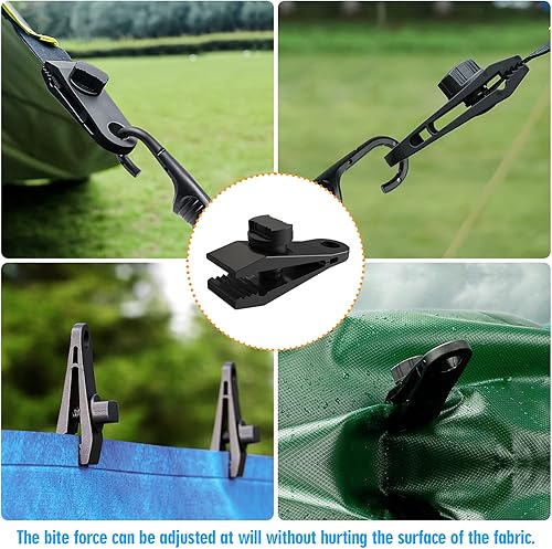 Miniatura 4 de Cuerda elástica de 24 pulgadas con ganchos dobles, paquete de 4 correas elásticas de 0.315 pulgadas y 8 clips de lona, correas elásticas negras para