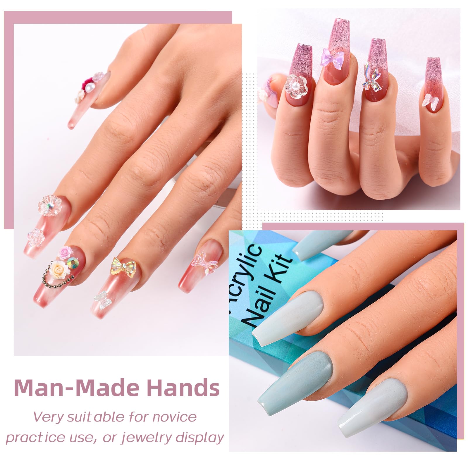 Übungshand für Acrylnägel - Silikon-Nagelübungshand - Flexibles Nagelhandübungsmodell für professionelle Anfänger (-25)