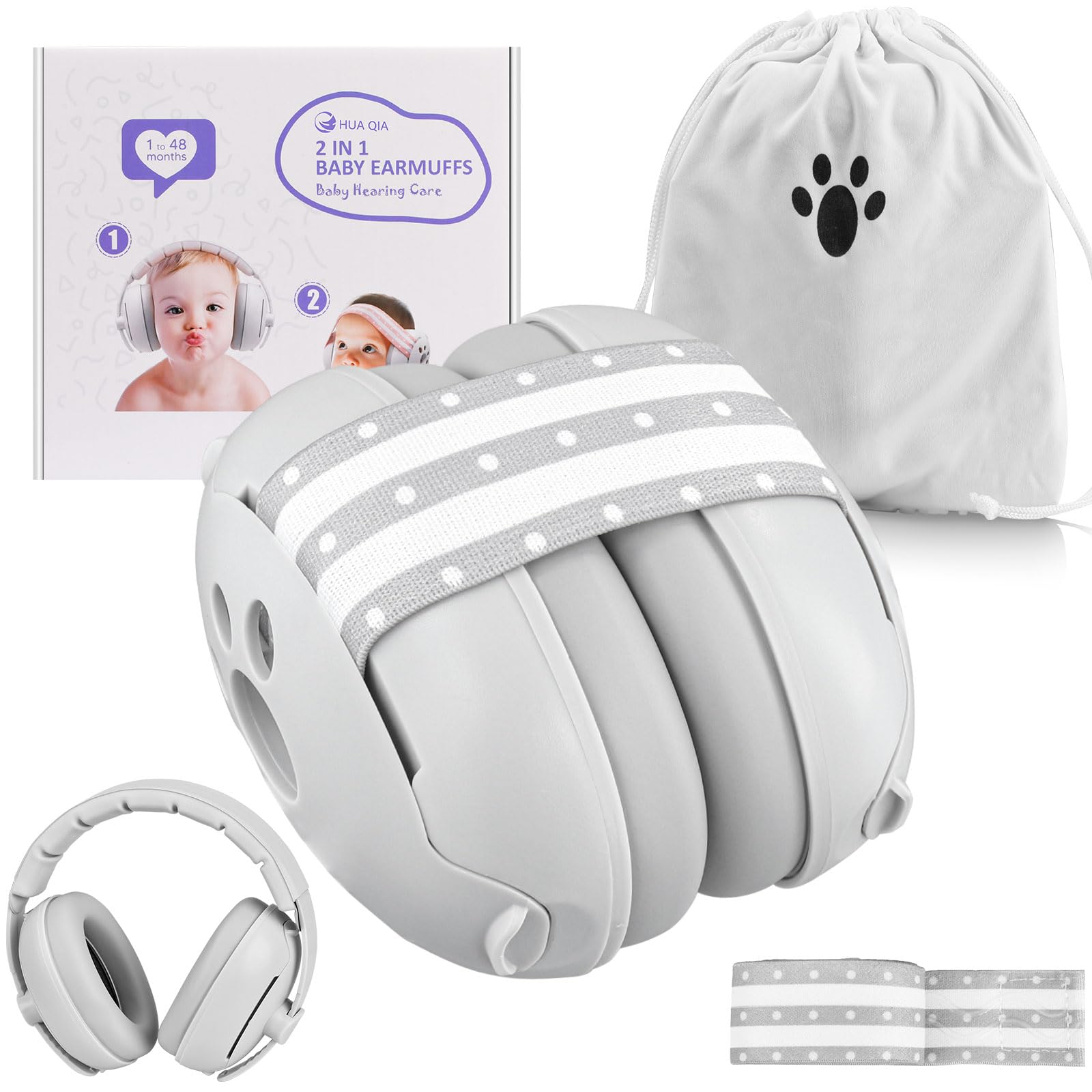 2 in 1 Cuffie Neonato Antirumore Protettori Acustici per Neonati Archetto Regolabile Antiscivolo e Antistress Protezione Acustica Ideale per Neonati Fino a 48 Mesi