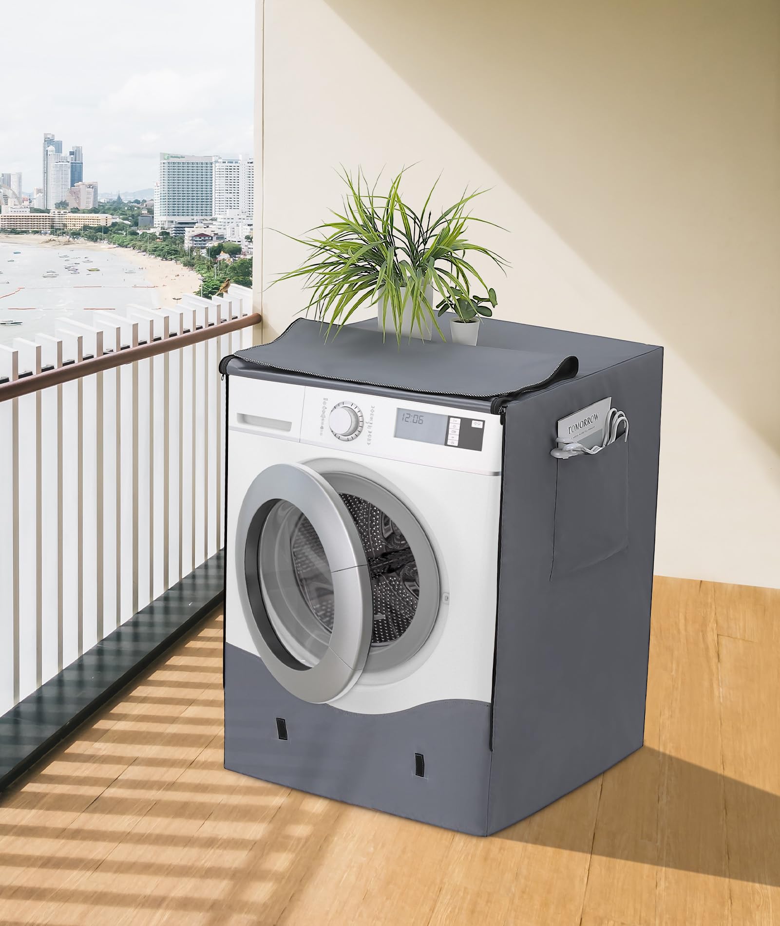 HAUSPROFI Funda Lavadora Exterior Impermeable 60 * 64 * 85cm, Fundas Lavadora Carga Frontal 420D, Fundas Secadoras Exterior con Recubrimiento Plata de Doble Cara, Funda Secadora Impermeable - Gris — view 7