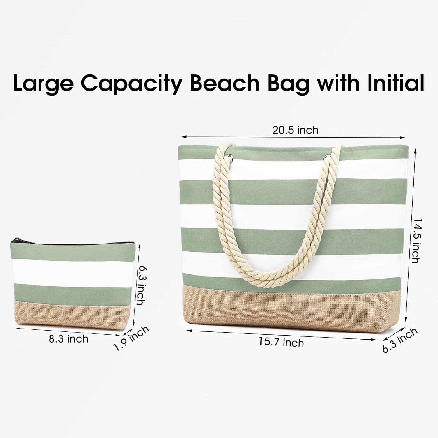 Becokan Beach Bag Initial Beach Tote with Makeup Bag for Travel Work Storage Personalized Birthday Gifts for Women Her - Image 4