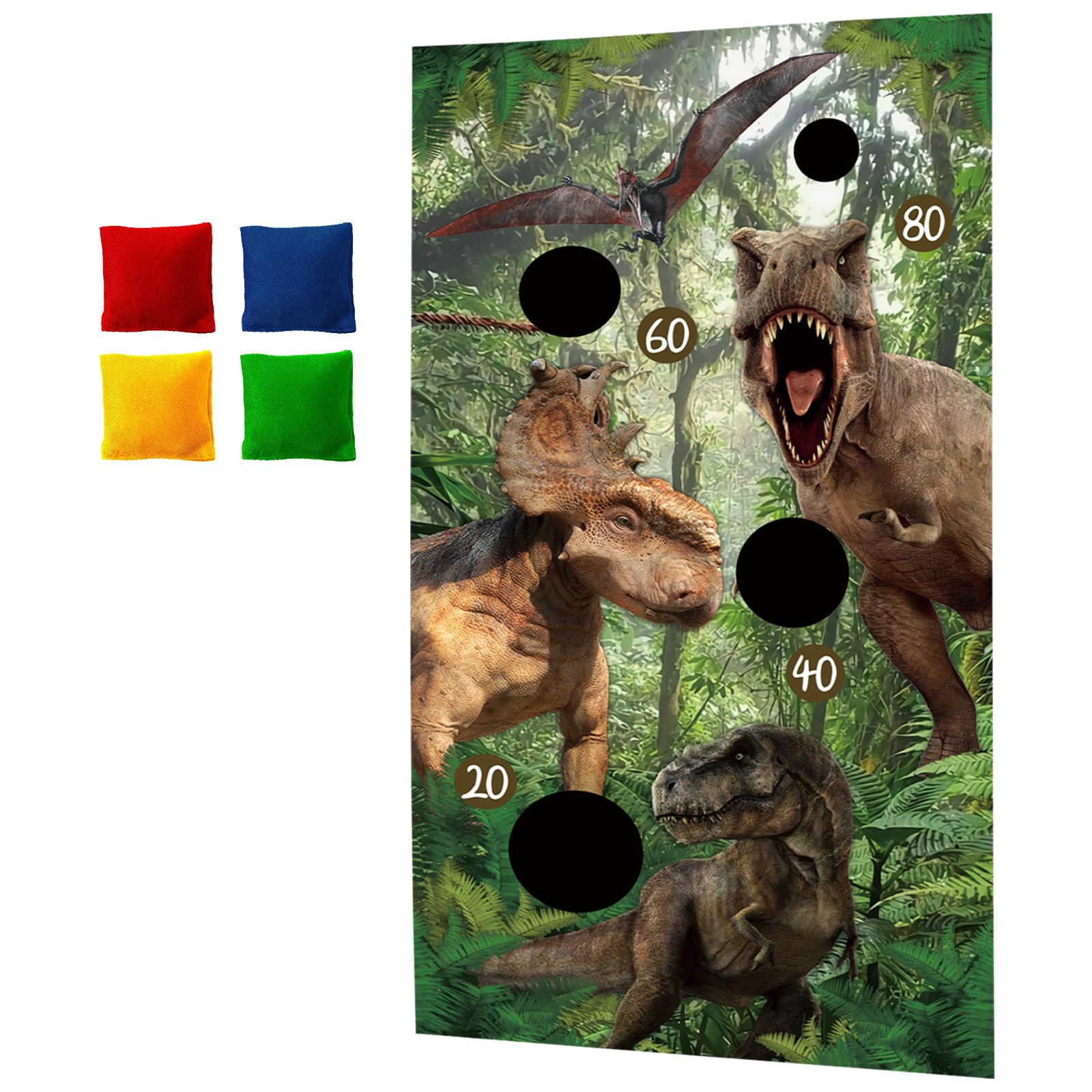 Dinosaur Bean Bag Toss Game with 4 Color Bean Bags