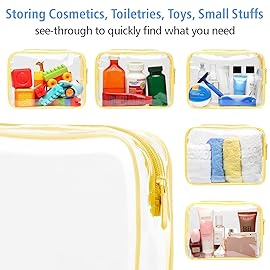PACKISM TSA Approved Toiletry Bag - 2 Pack Clear Makeup Bag Travel Essentials, Durable with Supporting Frame, 1 TSA Quart Compliant Bag for Carry-on, 1 Large Organizer for Check-in, Yellow
