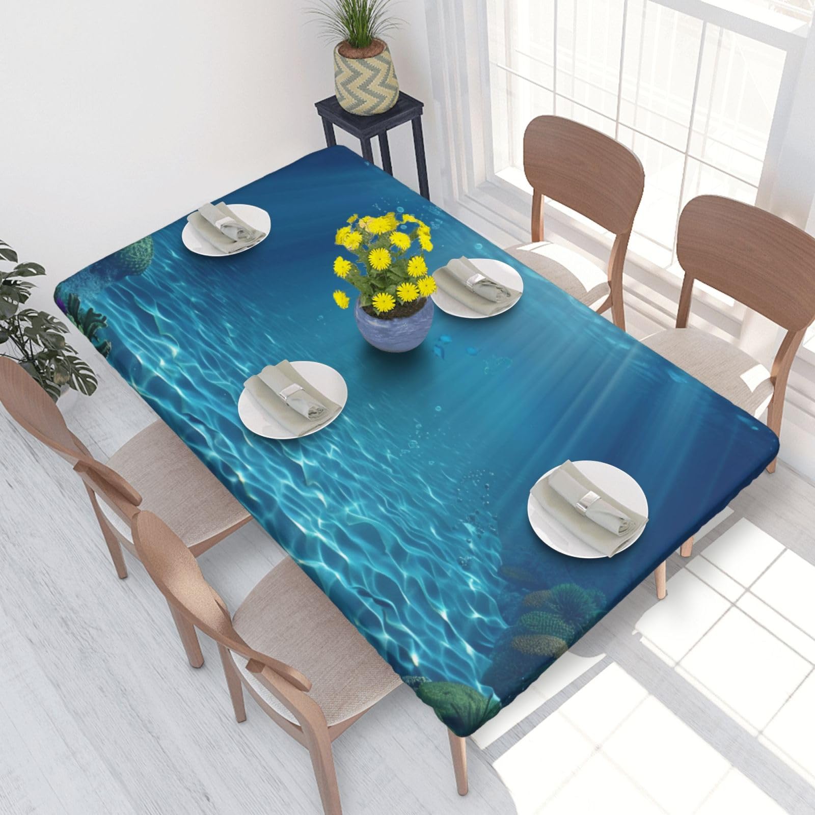 WPKJU Tranquil Underwater Scenery Printed Tablecloths 4ft Rectangular Table Covers Washable Polyester Decorative Table Cloth for Dining Table Picnic Wedding
