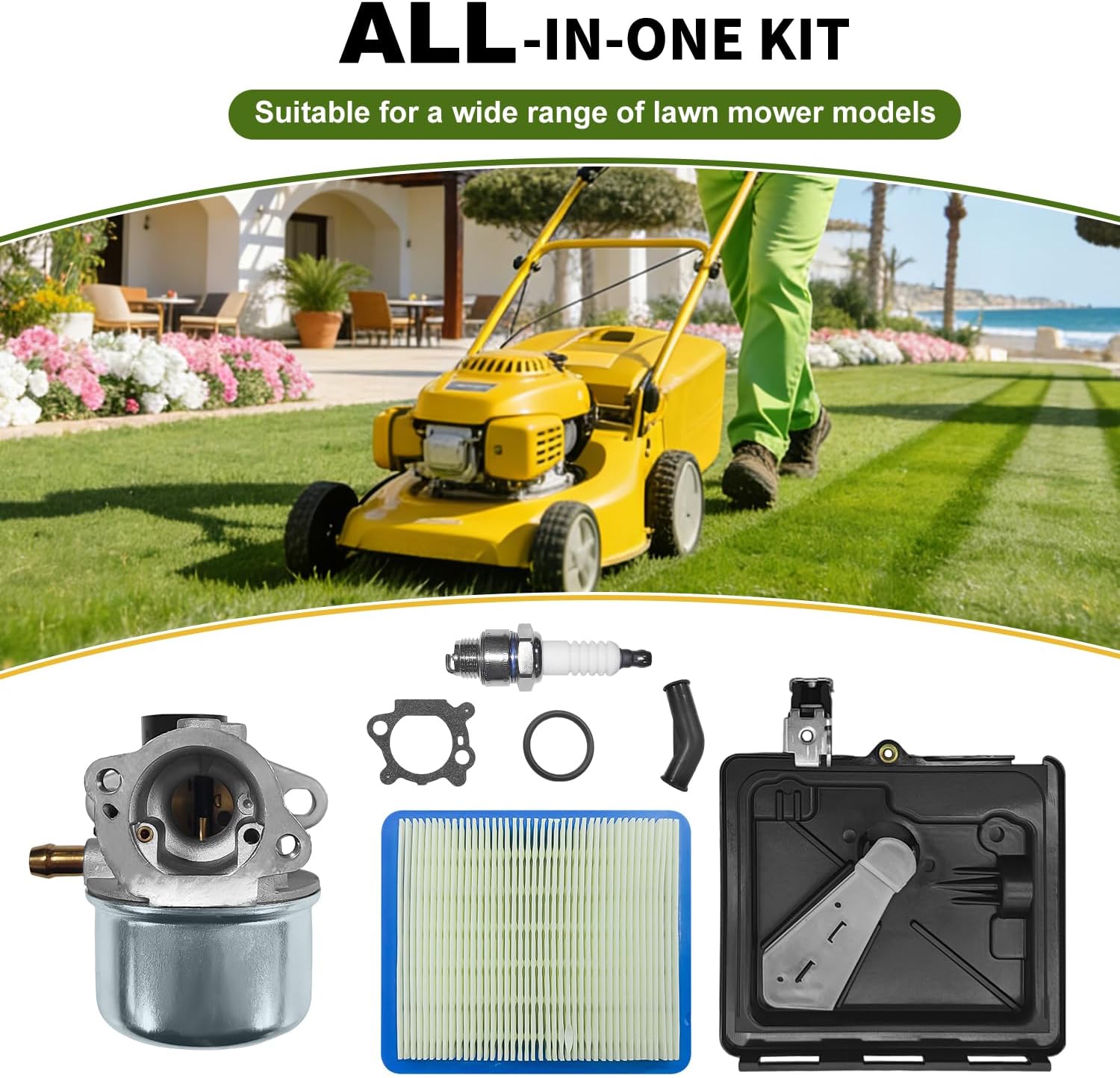 799868 Carburetor Replacement for Briggs & Stratton 498170 799872 694202 790821 14111, Lawn Mower Carburetor with 795259 Air Filter Primer Base, Fits 120XXX 121XXX 122XXX Series 4-7 HP Engines