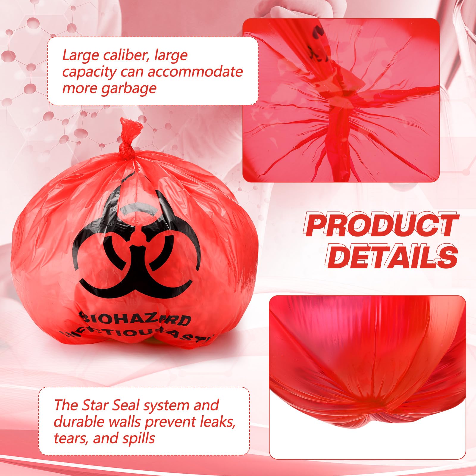 Geiserailie 200 Pack Red Biohazard Waste Bags 3 Gallon Infectious Trash — Amazon image 3
