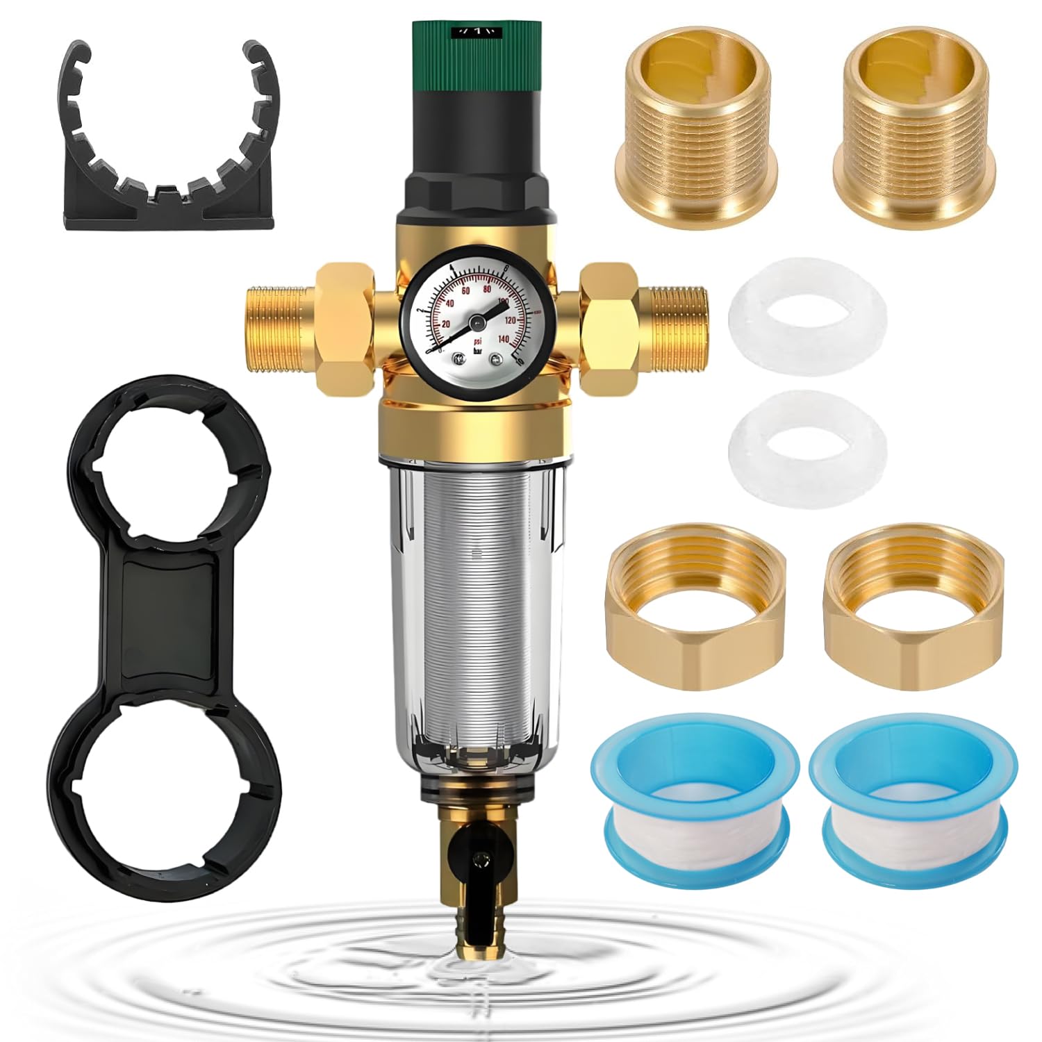 Reductor de Presion de Agua 3/4 Pulgadas con Filtro Aire Compresor Incorporado y Manometro Presion Agua Adecuado para Purificadores de Agua, Lavadoras Manometro Piscina y Grifos