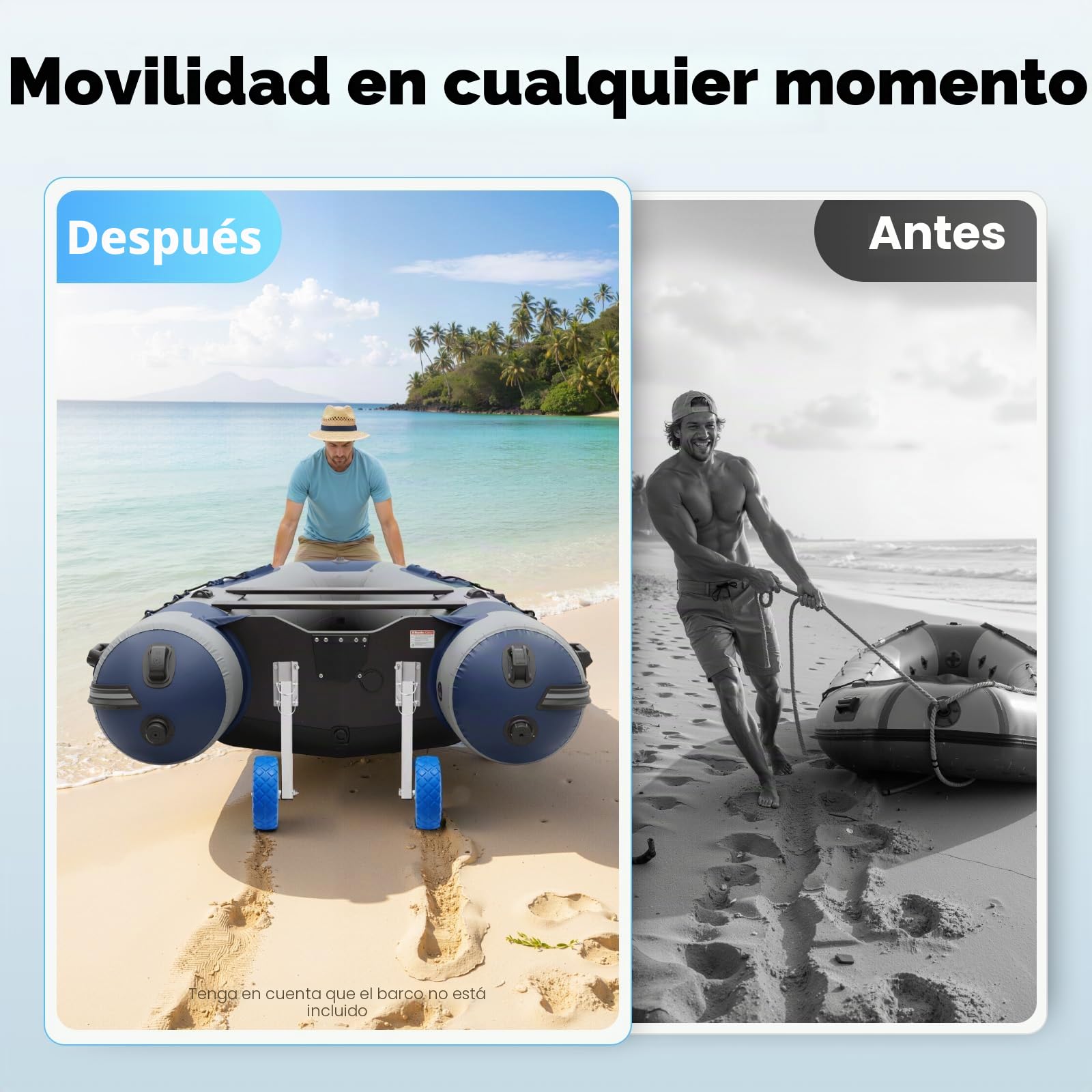 MINRS Ruedas de barco, ruedas deslizantes, carga máxima de 150 kg, ruedas inflables para transporte de barco, ruedas traseras, ruedas traseras, ruedas de aluminio, ruedas neumáticas de acero
