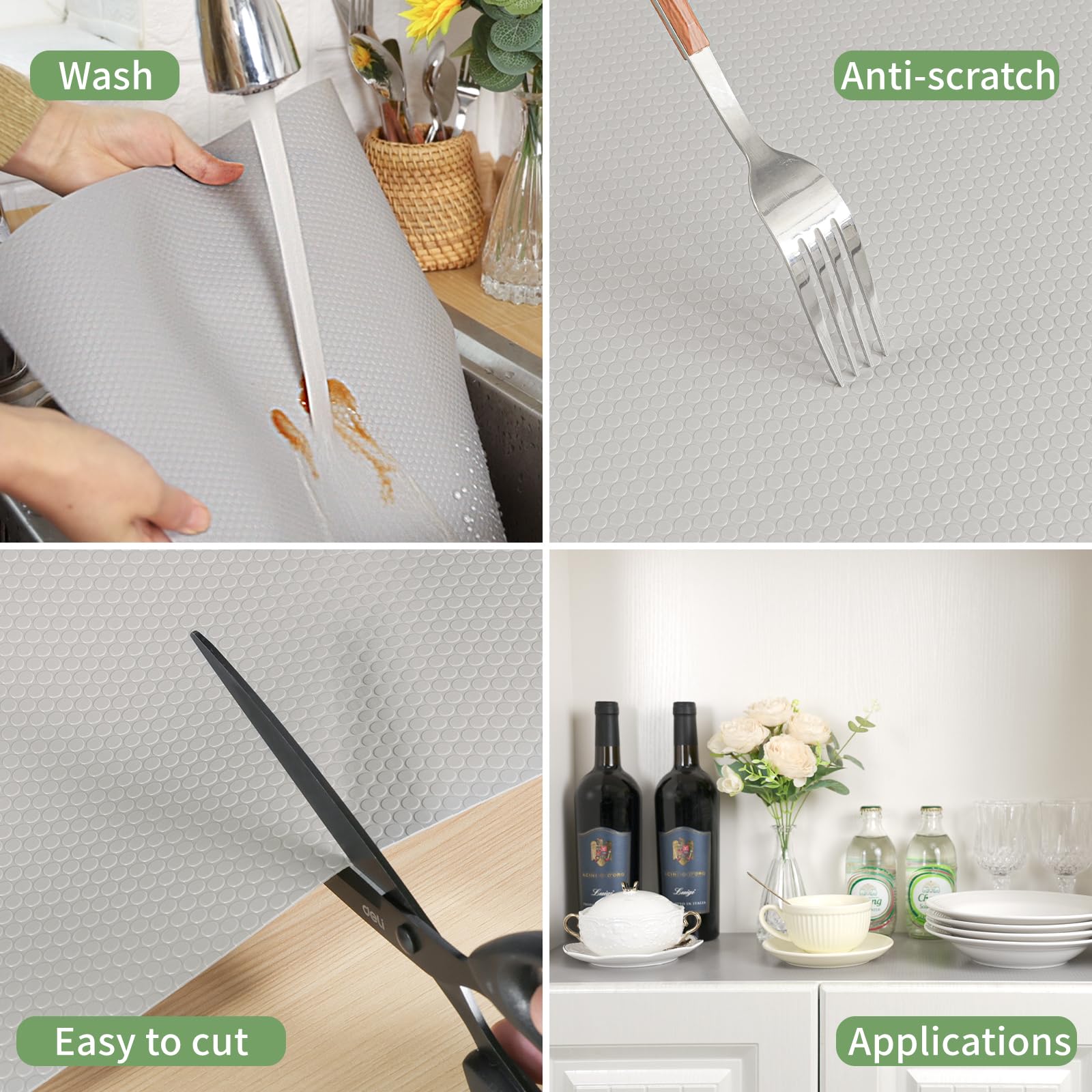 wohomuke Shelf Liners 35x600cm Shelf Mats Drawer Liner Drawer Mats Washable EVA BPA Free Waterproof & Oil-Proof Cupboard Cabinet Shelf Protector (Light Grey,35cmx6m) - Image 3