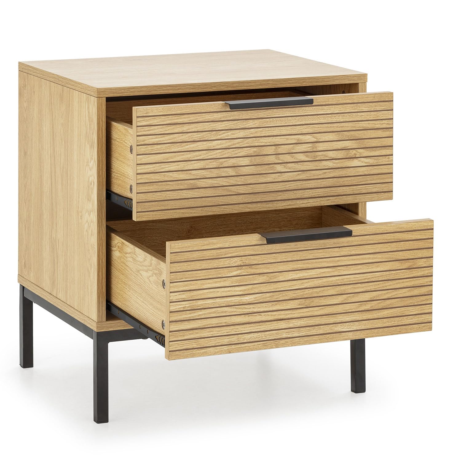 HOMN LIVING Mesita de Noche Mónica 2 cajones Color Madera, 50 cm (Ancho) 40 cm (Profundo) 55 cm (Altura)