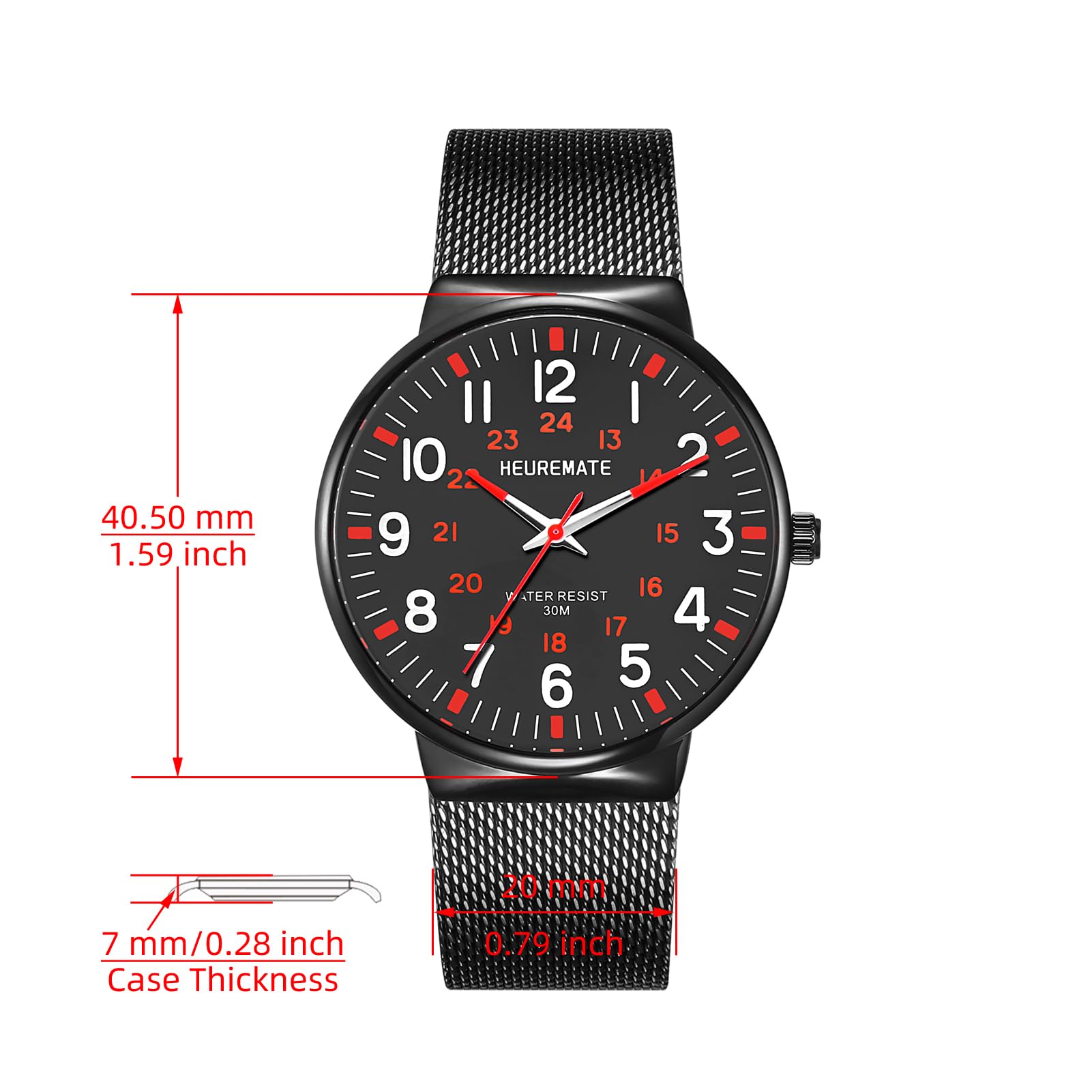 Orologio analogico da uomo, ultra sottile, impermeabile, alla moda, per medici, infermieri e medici, con quadrante luminoso di facile lettura, ora militare, lancetta dei secondi 24 ore,