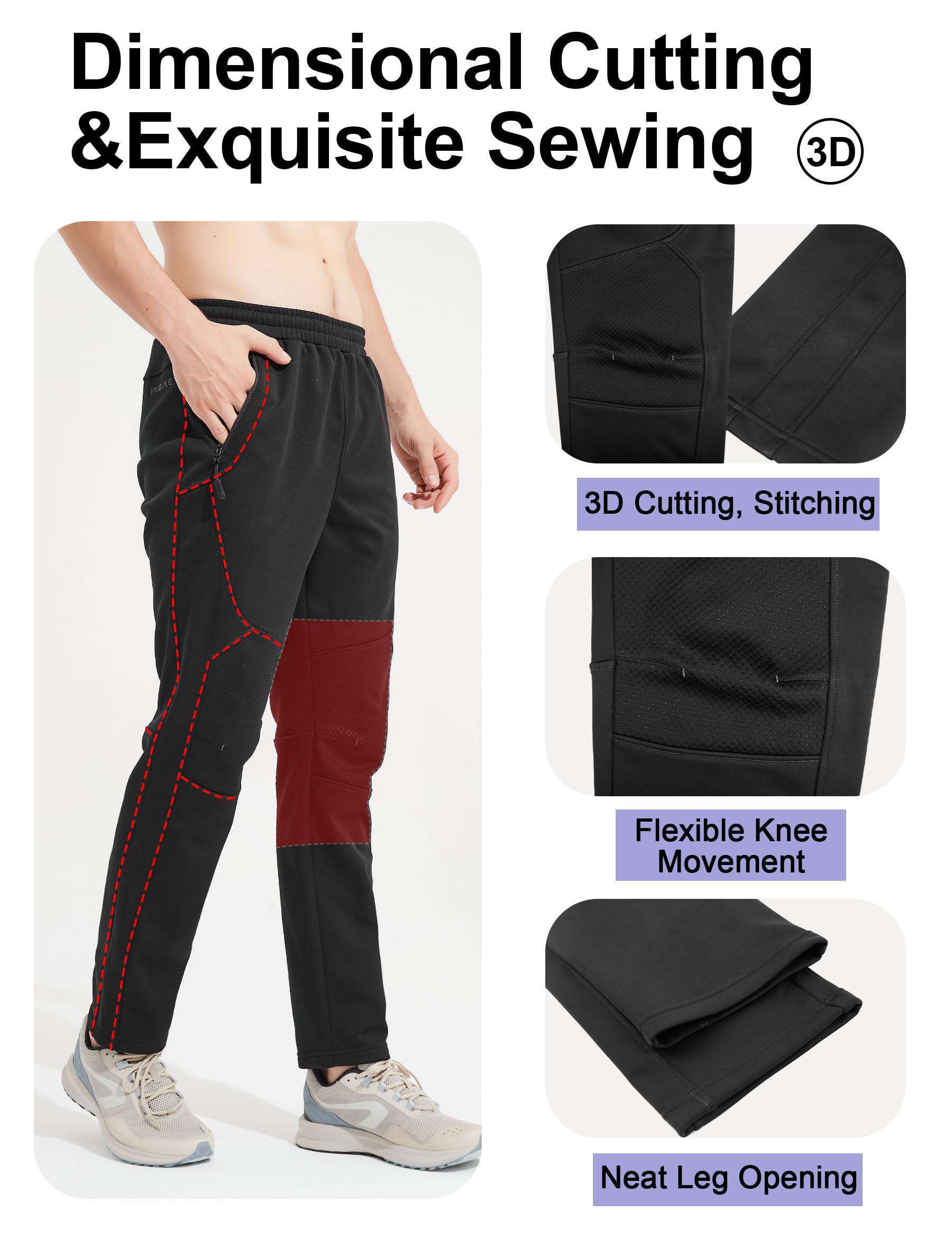 INBIKE Fahrradhose Herren Lang Winter Winddicht Warm mit Polarfleece Elastisch Atmungsaktiv für Radsport Laufen Trekking Schwarz WP701