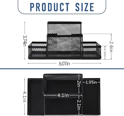 Miniatura 3 de Ludato Organizador de escritorio para escritorio, 4 compartimentos, soporte de malla negra para bolígrafos, almacenamiento para accesorios de