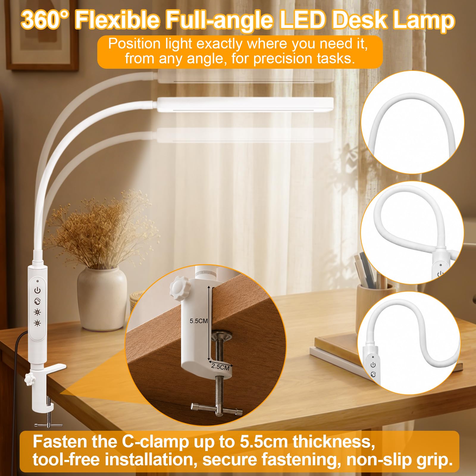 Lermende Lampada da scrivania a LED con morsetto White-JS